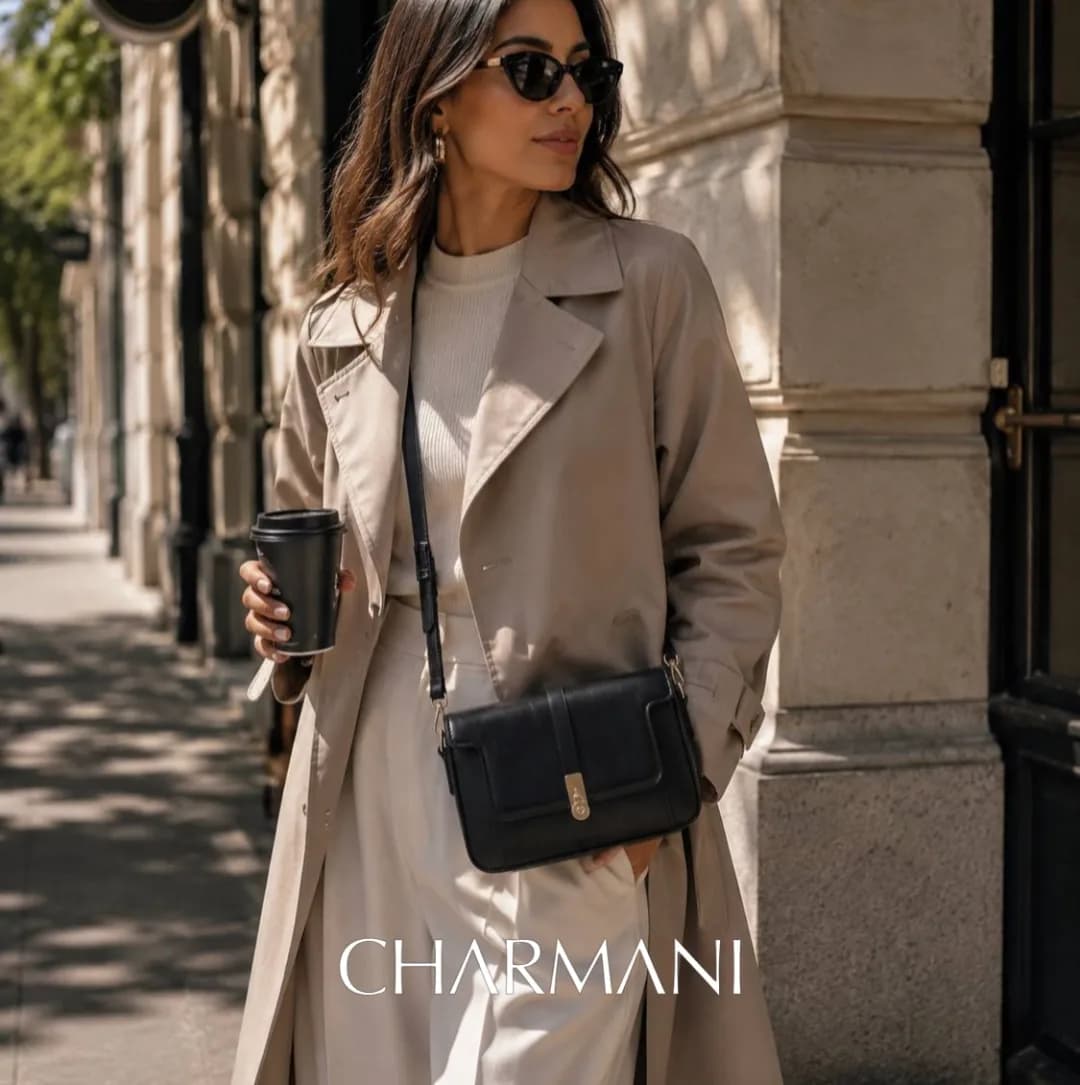 کیف چرمی، رنگ مشکی، دوشی، مستطیلی