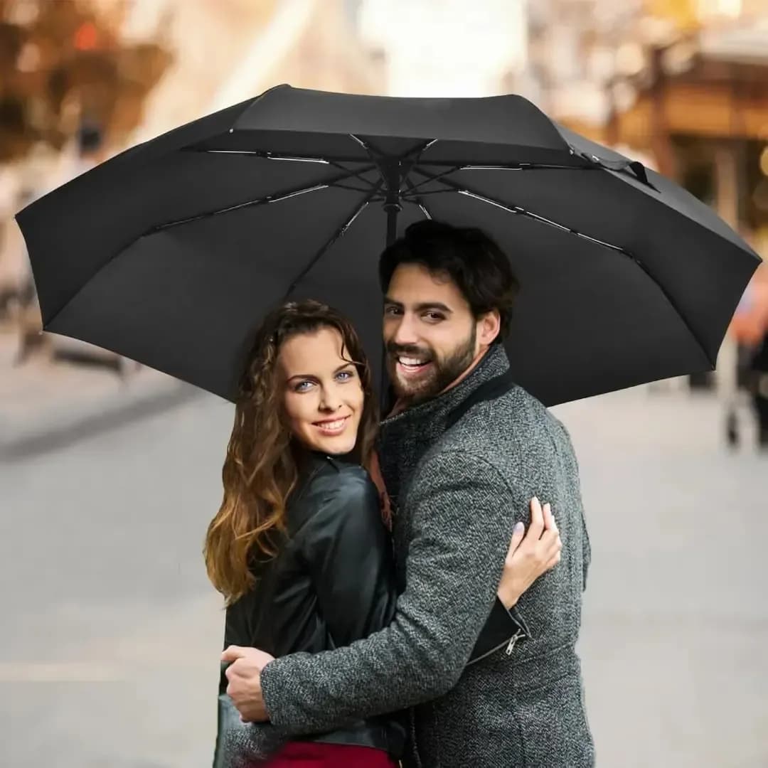 چتر تاشو اتومات ۲۴ فنر تندر، رنگ مشکی، تاشو بزرگ