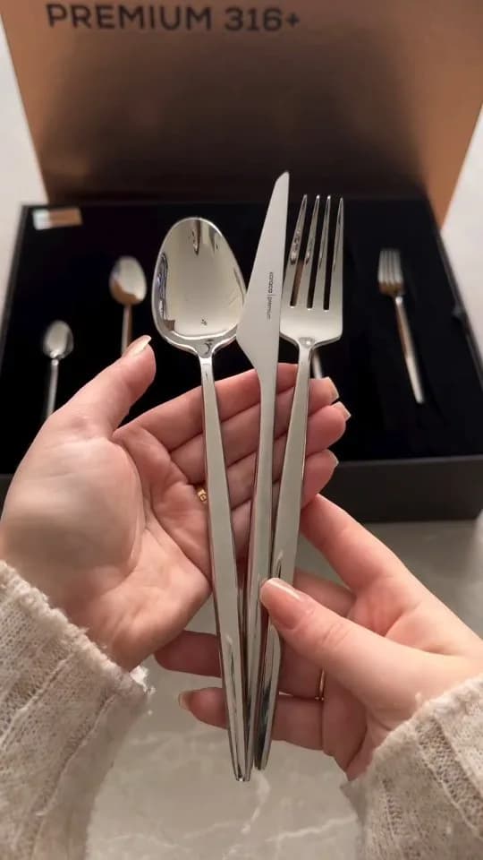 سرویس قاشق و چنگال ۸۴ پارچه کاراجا، رنگ نقره‌ای، جنس استیل، مدرن، صیقلی