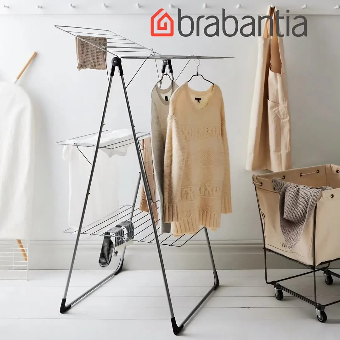 بند رخت مدل Drying Rack 23m برابانتیا، رنگ نقرهای، جنس فلز، سه طبقه تاشو