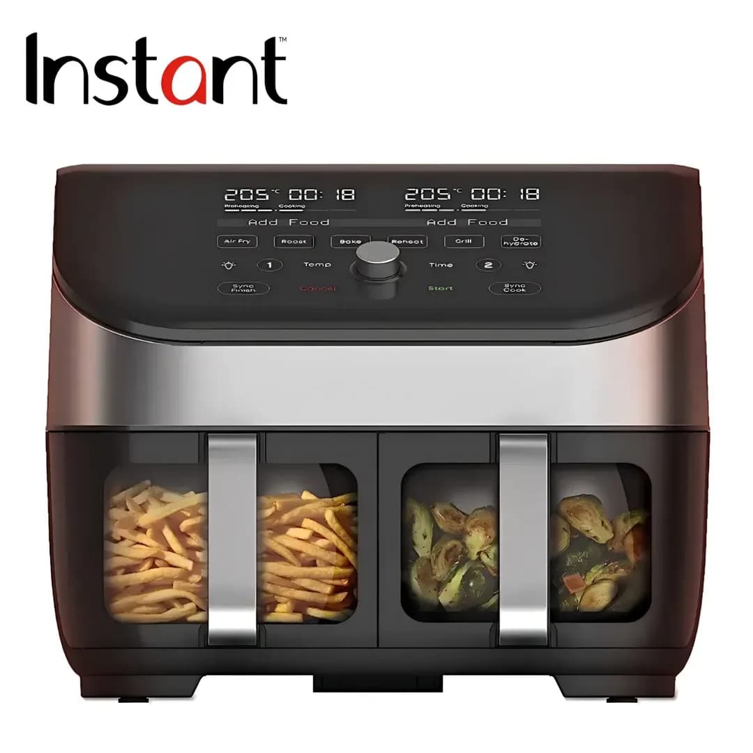 سرخکن دوقلو رژیمی اینستنت Instant، رنگ مشکی و نقرهای، جنس پلاستیک و استیل، دو سبده، دیجیتال