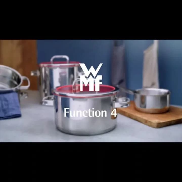 سرویس قابلمه WMF، رنگ نقرهای و قرمز، جنس استیل، درب شیشهای، دستگیره استیل