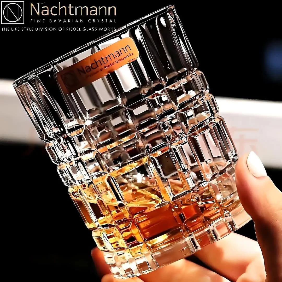 نیملیوان و لیوان کریستال Square Nachtmann، رنگ بیرنگ و کهربایی، جنس شیشه، طرح هندسی، لیوان نوشیدنی کوتاه