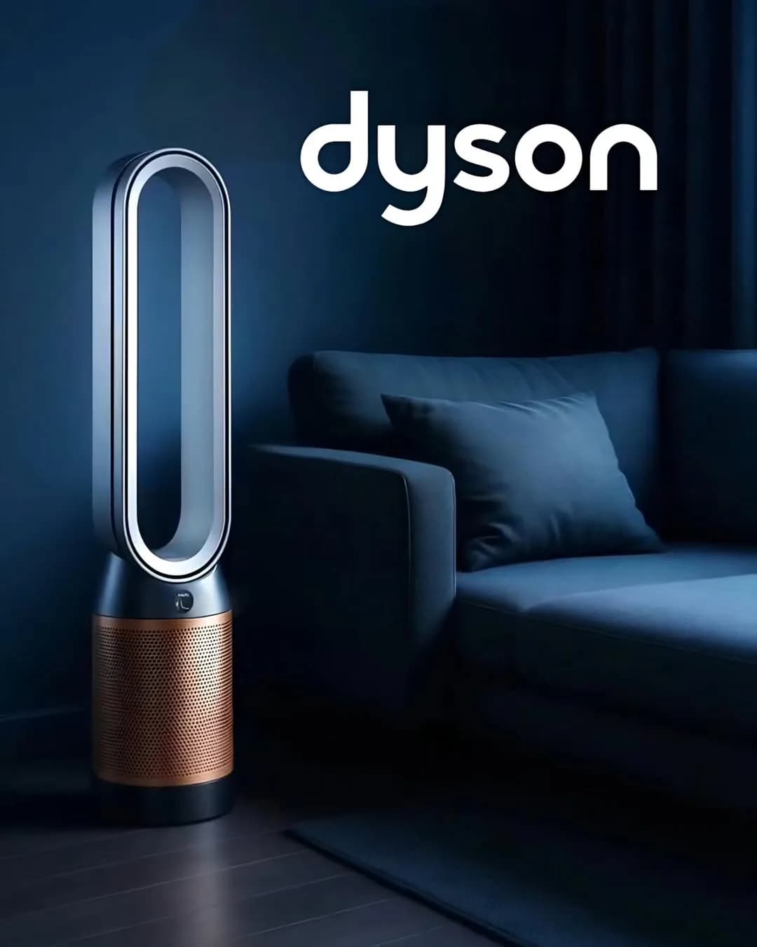 تصفیه هوا Purifier Cool PC2 De-NOx Dyson، رنگ خاکستری، مسی و مشکی، جنس پلاستیک و فلز، ایستاده، استوانهای