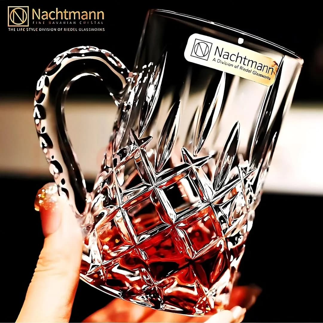 لیوان کریستال دسته‌دار Nachtmann، رنگ شفاف، طرح هندسی، لیوان دسته‌دار