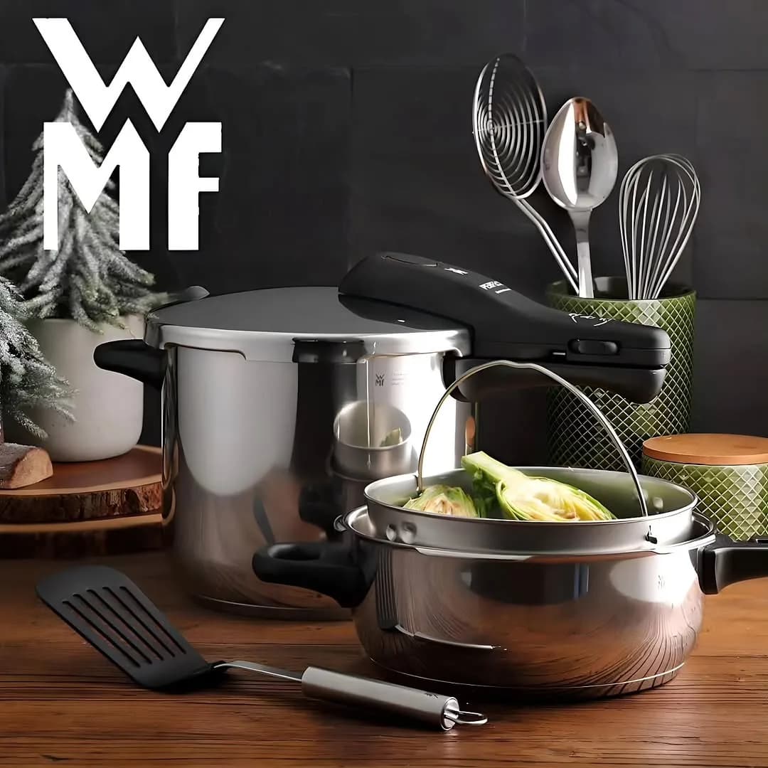 زودپز دوقلو Perfect WMF، رنگ نقره‌ای و مشکی، جنس استیل، درب‌دار، دسته‌دار