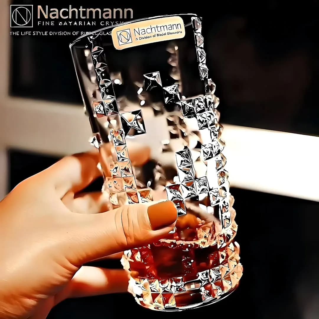 تنگ و نیم‌لیوان کریستال Nachtmann، رنگ شفاف، جنس شیشه، طرح هندسی، استوانه‌ای، تراش‌خورده