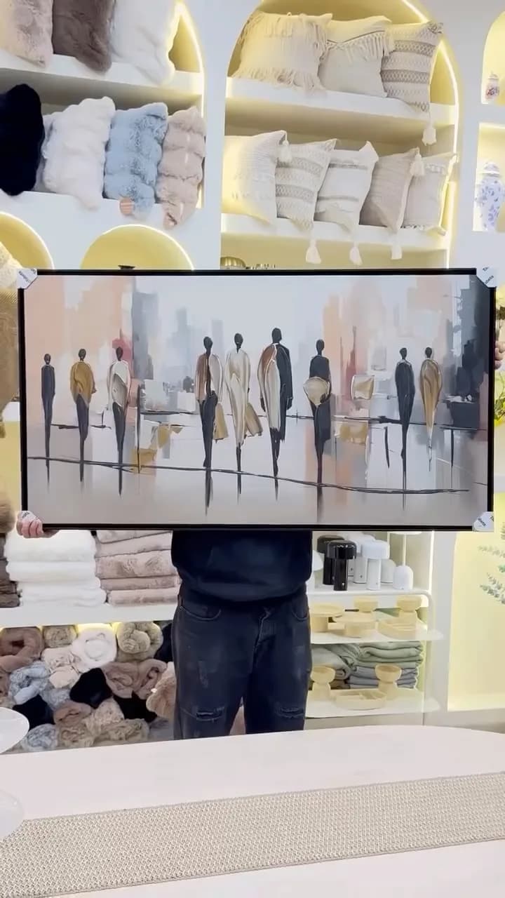 تابلو میکس مدیا ۱۴۰×۸۰، رنگ مشکی و بژ، جنس بوم و چوب، مستطیلی