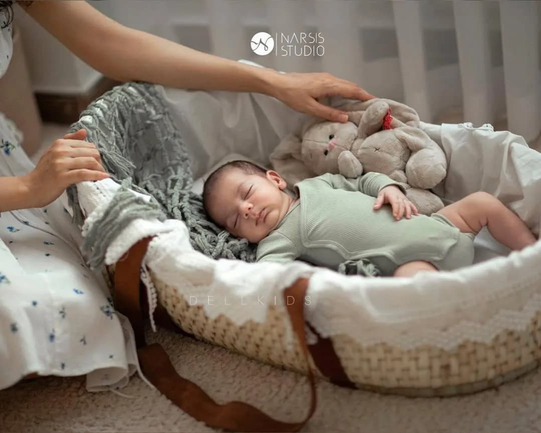 گهواره حصیری چوبی نوزاد
