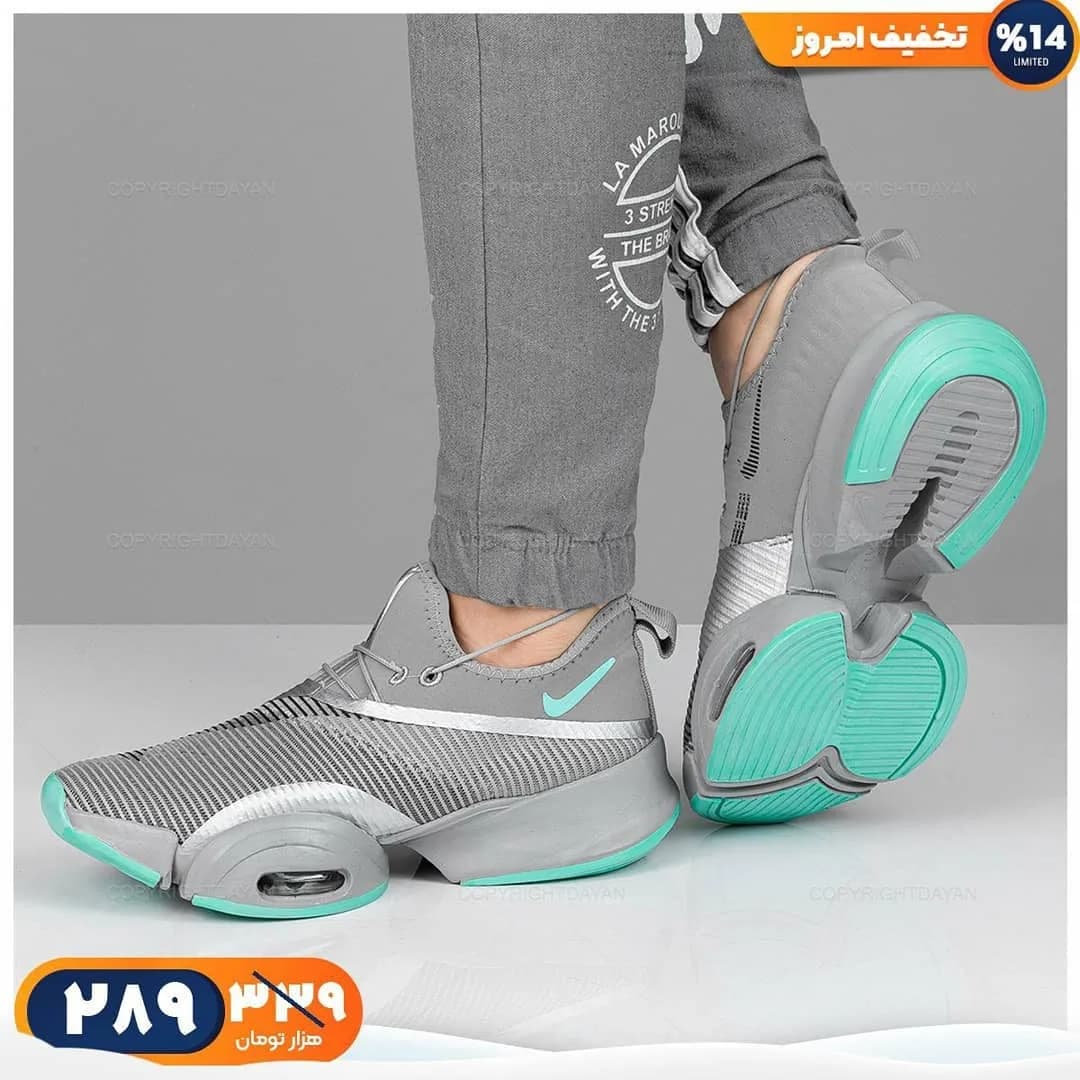 کفش اسپرت کفی تیوپی — رنگ طوسی — نمای رویتن — کفی تیوپی