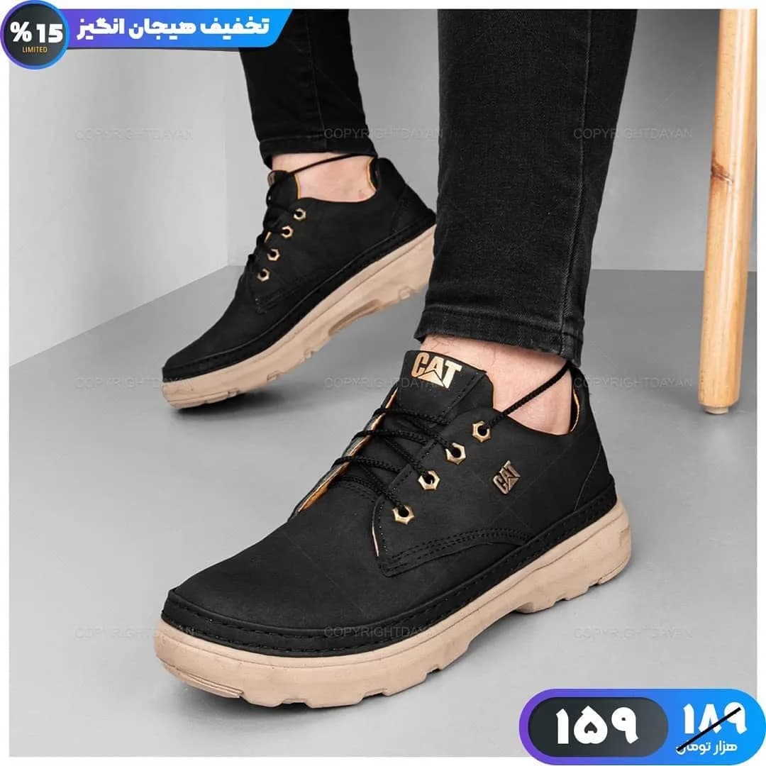 کفش مردانه، رنگ مشکی و کرم، کتانی، بنددار، پاشنه تخت
