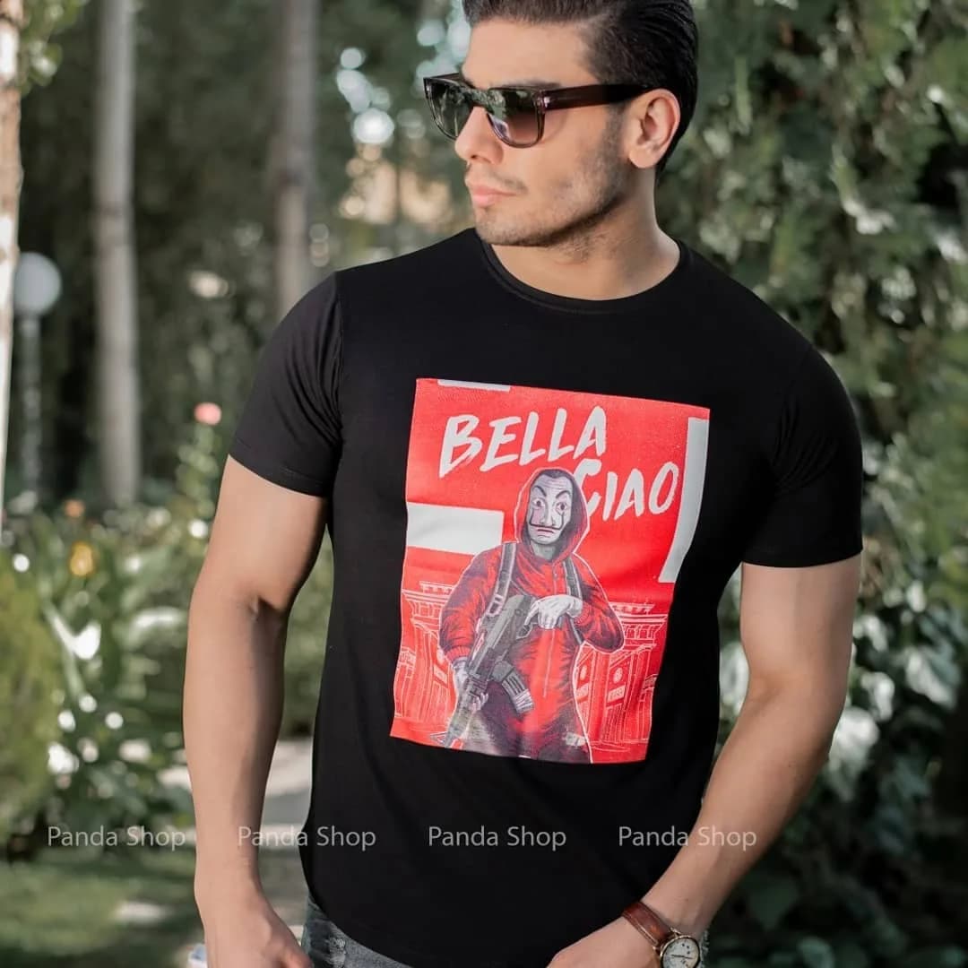 تیشرت مردانه، رنگ مشکی، قرمز و سفید، آستین کوتاه، یقه گرد، جذب