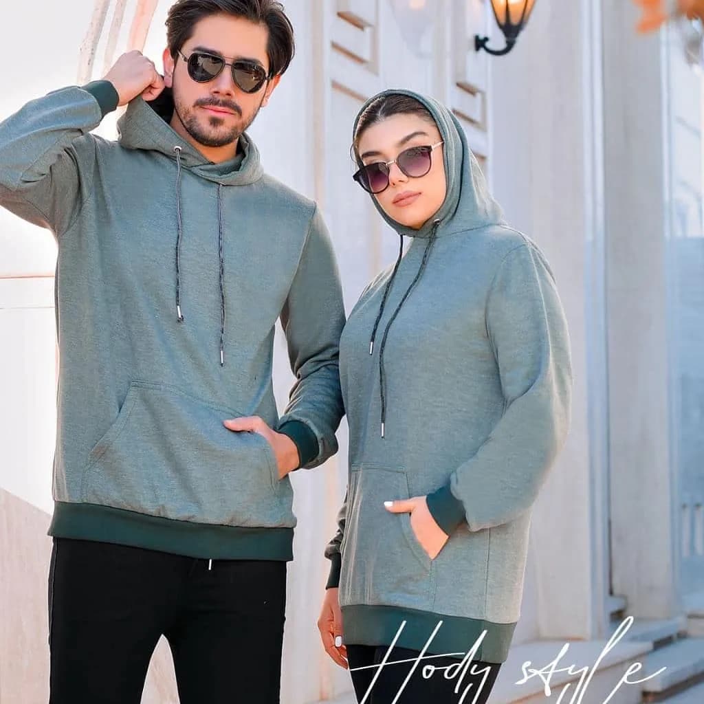 ست هودی زوجی، رنگ خاکستری و سبز تیره، کلاهدار، آستین بلند، گشاد