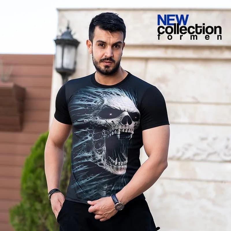 تیشرت مردانه، رنگ مشکی، سفید و آبی، طرح شخصیت کارتونی، آستین کوتاه، یقه گرد، جذب