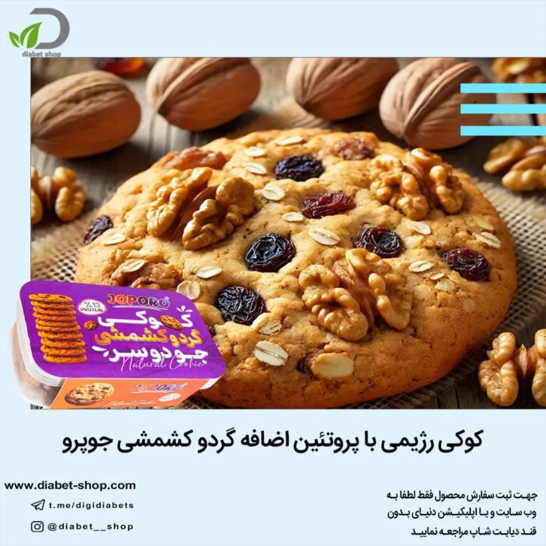 کوکی رژیمی پروتئینی گردو کشمشی جوپرو
