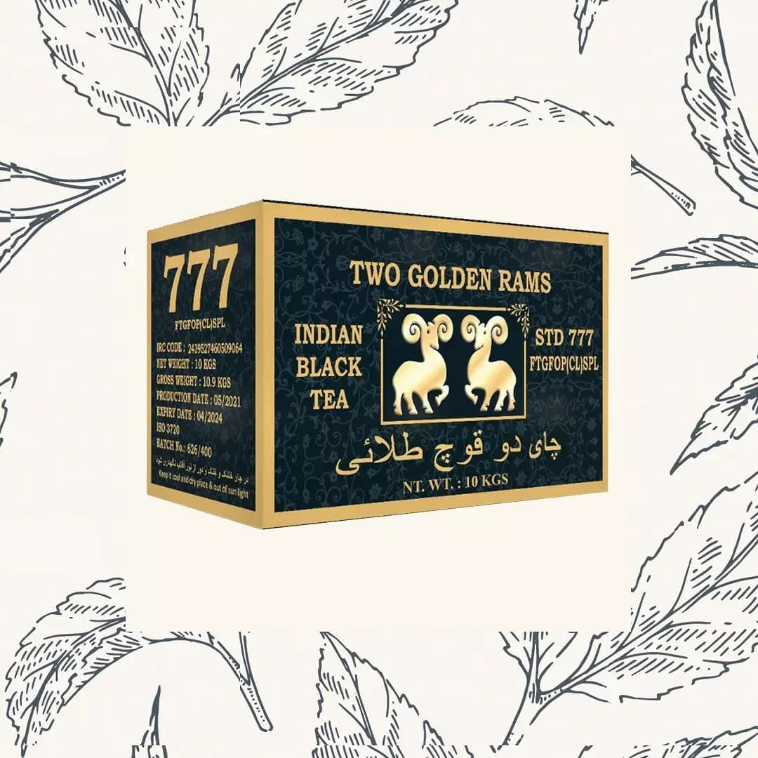 چای سیاه دوقوچ طلایی، رنگ سرمه‌ای، جنس مقوا، طرح گلدار، مکعب مستطیل