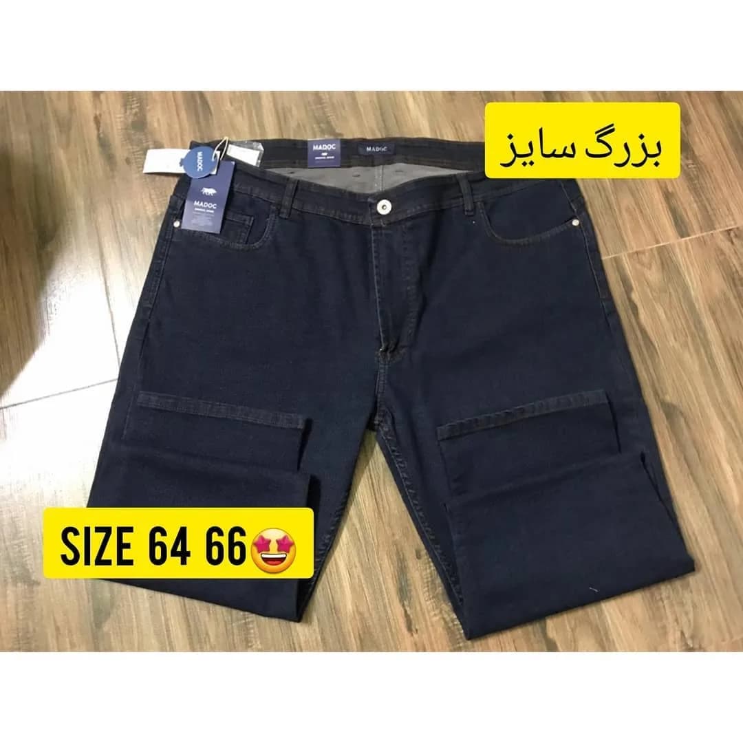 شلوار لی سایز بزرگ دوورکش، رنگ سرمهای، جنس جین، جذب