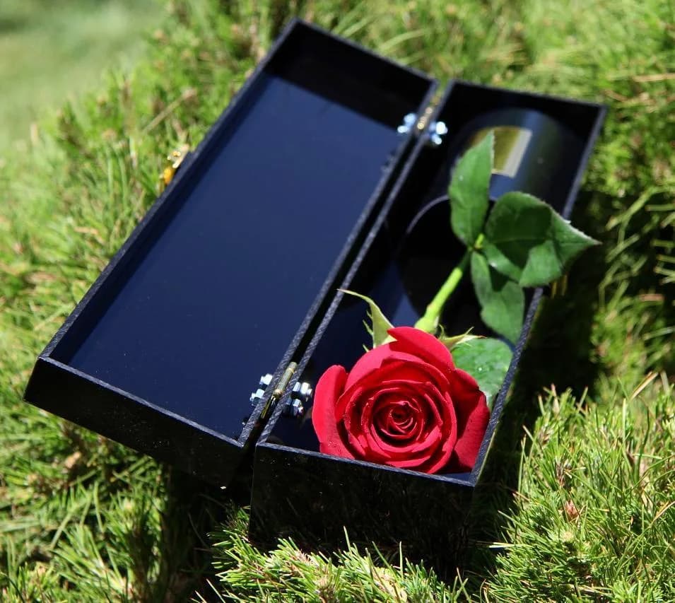 باکس گل اسلیم اکریلیک با رز، رنگ قرمز، باکس مستطیلی دربدار