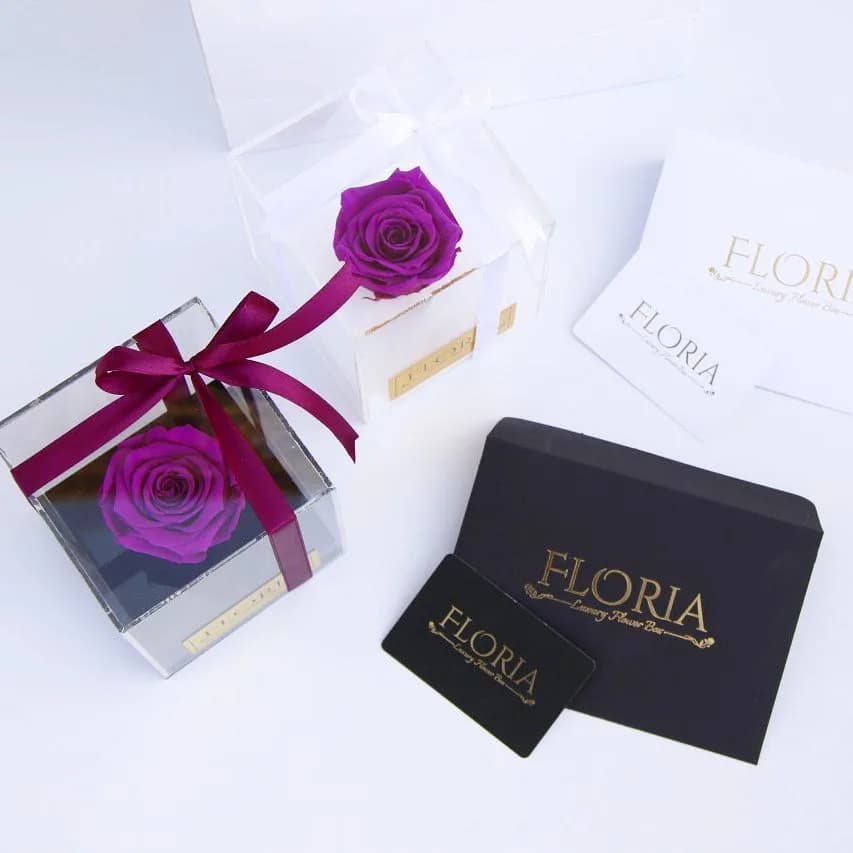 باکس رز جاودان بنفش تک شاخه Rose Amor
