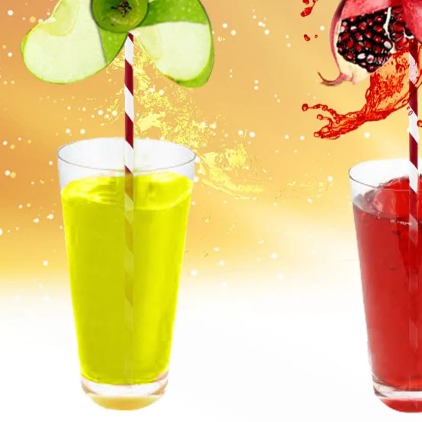نوشیدنی لیمو، رنگ زرد، سبز و قرمز، جنس شیشه و پلاستیک، لیوان استوانهای