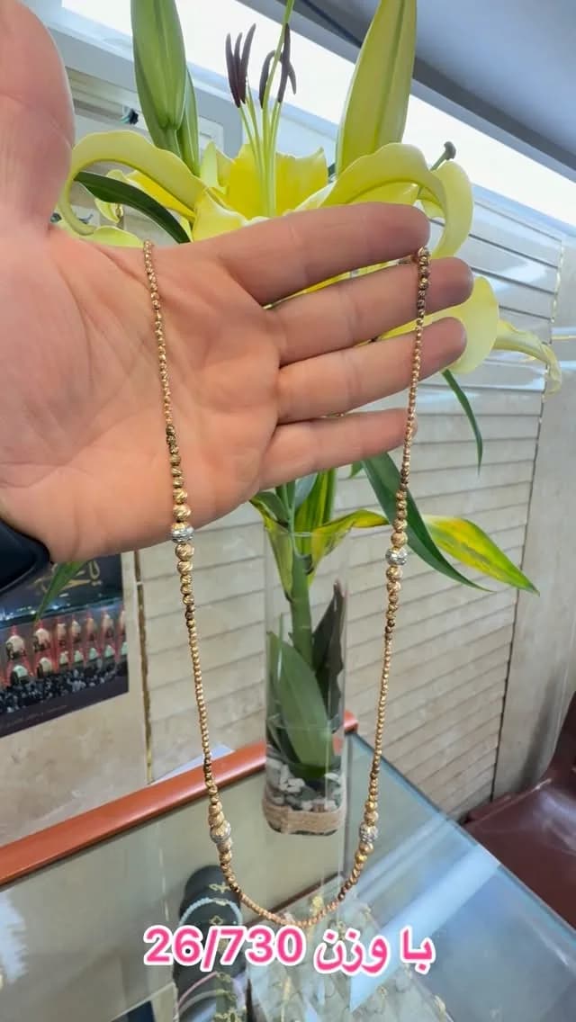 گردنبند طلا، رنگ طلایی، زنجیری با مهره