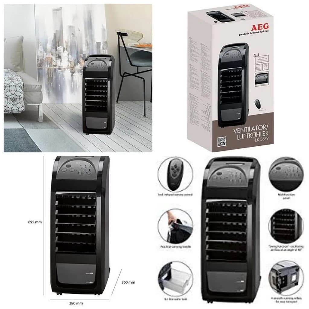 کولر آبی سهکاره AEG LK 5689، رنگ مشکی، جنس پلاستیک، ایستاده برجی