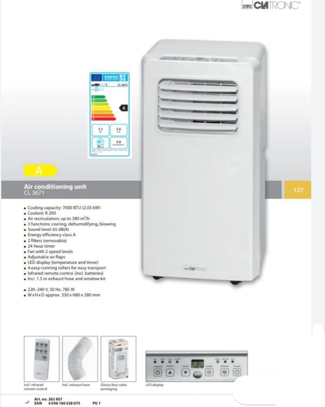 کولر گازی پرتابل کلترونیک CL 3671 Clatronic، رنگ سفید، جنس پلاستیک، ایستاده چرخدار