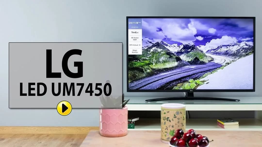 تلویزیون ال جی UM7450 4K، رنگ مشکی، جنس پلاستیک و شیشه، LED، تخت
