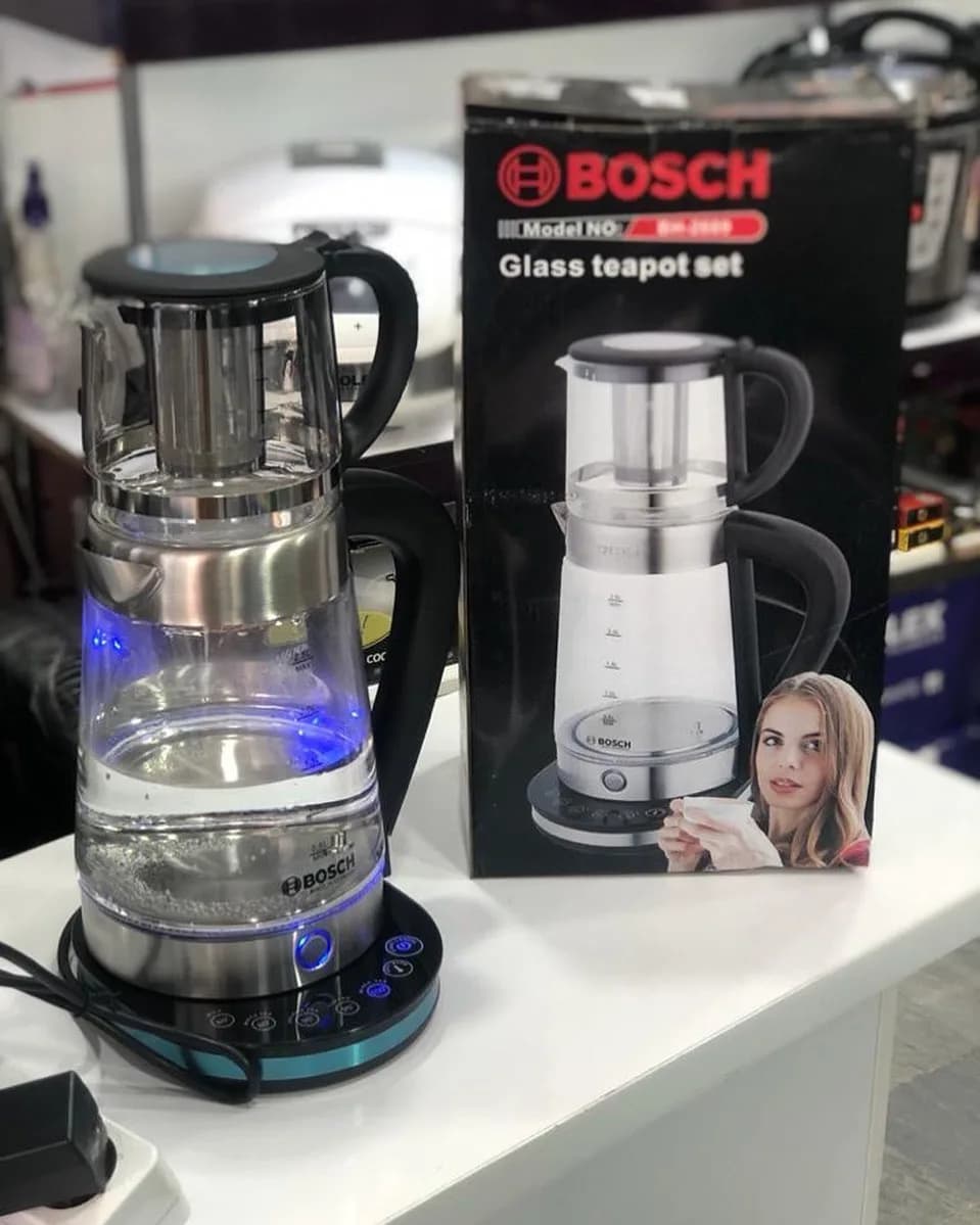 چایساز روهم بوش BH-2689، رنگ شفاف، مشکی و نقرهای، جنس شیشه، استیل و پلاستیک، رویی، لمسی