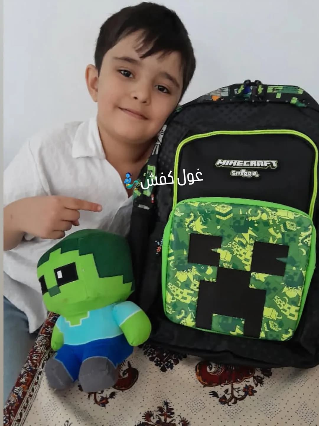 کوله پشتی ماینکرفت اسمیگل، رنگ مشکی و سبز، طرح شخصیت کارتونی