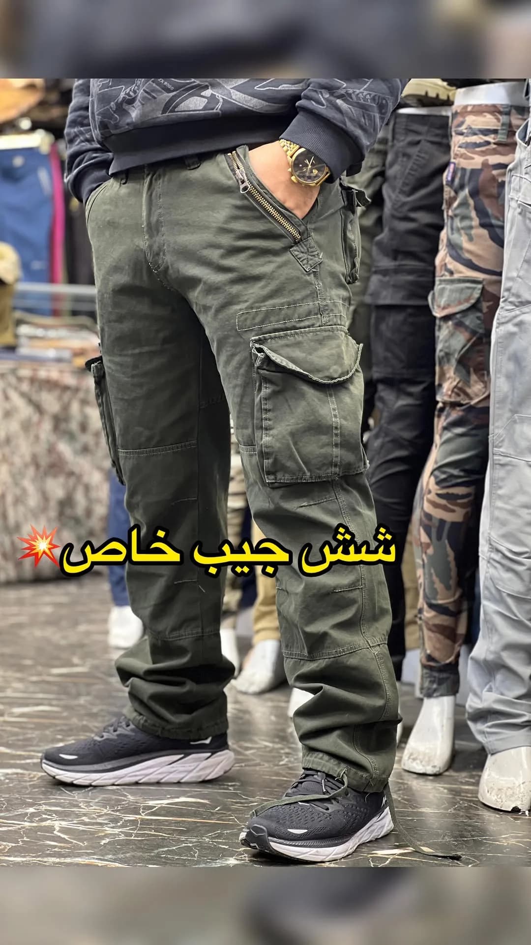شلوار شش جیب raw، رنگ زیتونی، جنس کتان، شلوار ششجیب راسته