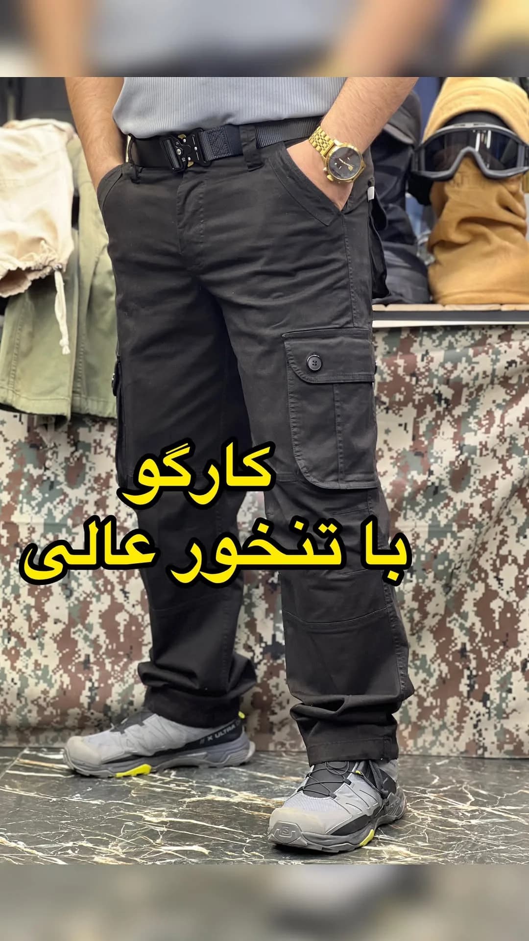 شلوار کارگو مردانه arim، رنگ خاکستری، جنس کتان، جیبدار راسته
