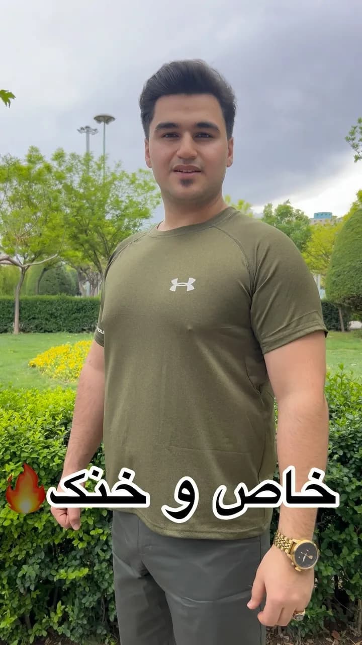 تیشرت مردانه آندر آرمور Under Armour، رنگ سبز زیتونی، کوتاه، یقه گرد، آستین کوتاه، جذب