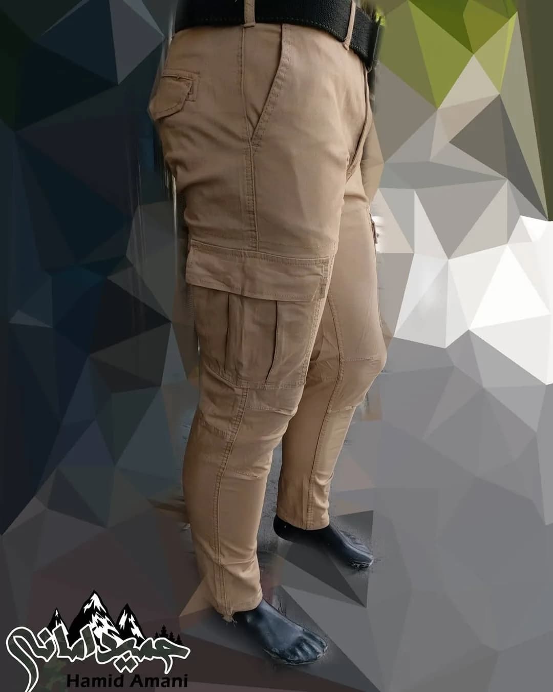 شلوار شش جیب دمپاگتردار گس، رنگ کرم، جذب، جیبدار