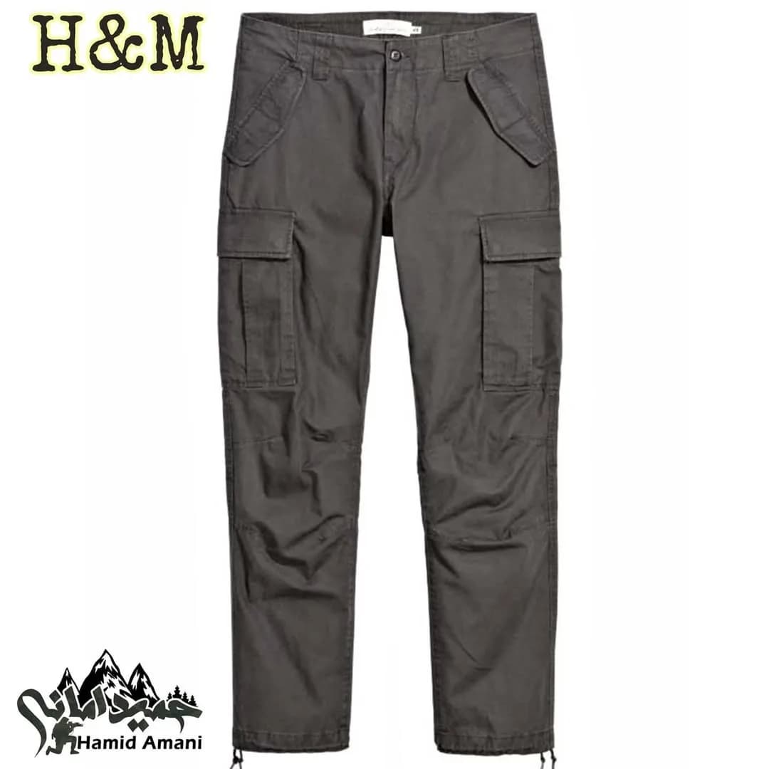 شلوار کتان جیب بزرگ H&M، رنگ خاکستری تیره، کارگو، جذب