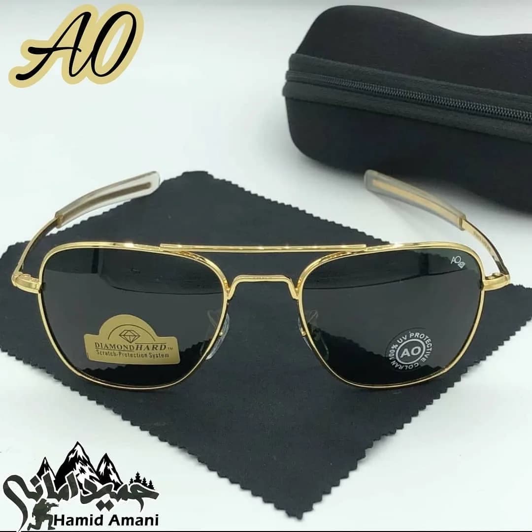 عینک آفتابی پلاریزه UV400، رنگ طلایی و مشکی، جنس فلز و شیشه، مدل کلاسیک، فریم فلزی