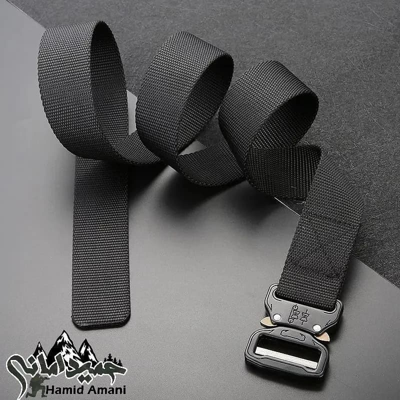 کمربند تمی temi، رنگ مشکی، جنس نایلونی و فلز، تاکتیکال، سگک‌دار