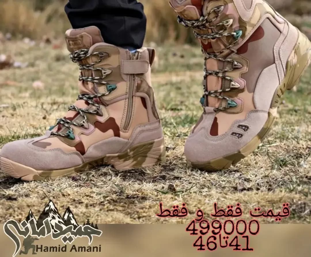 پوتین جیر مردانه — رنگ خاکی — نمای روی‌تن — زیپ