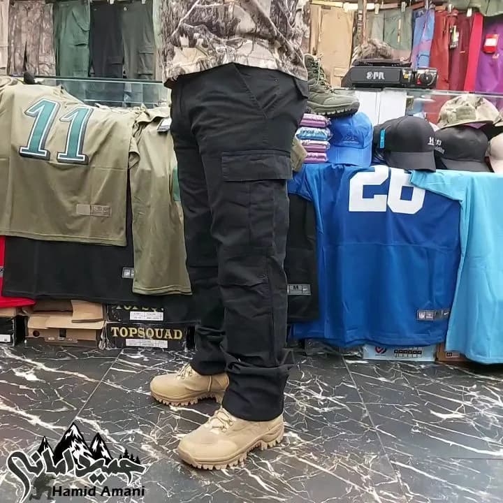 شلوار شش جیب Urban، رنگ مشکی، جنس کتان، بلند، راسته