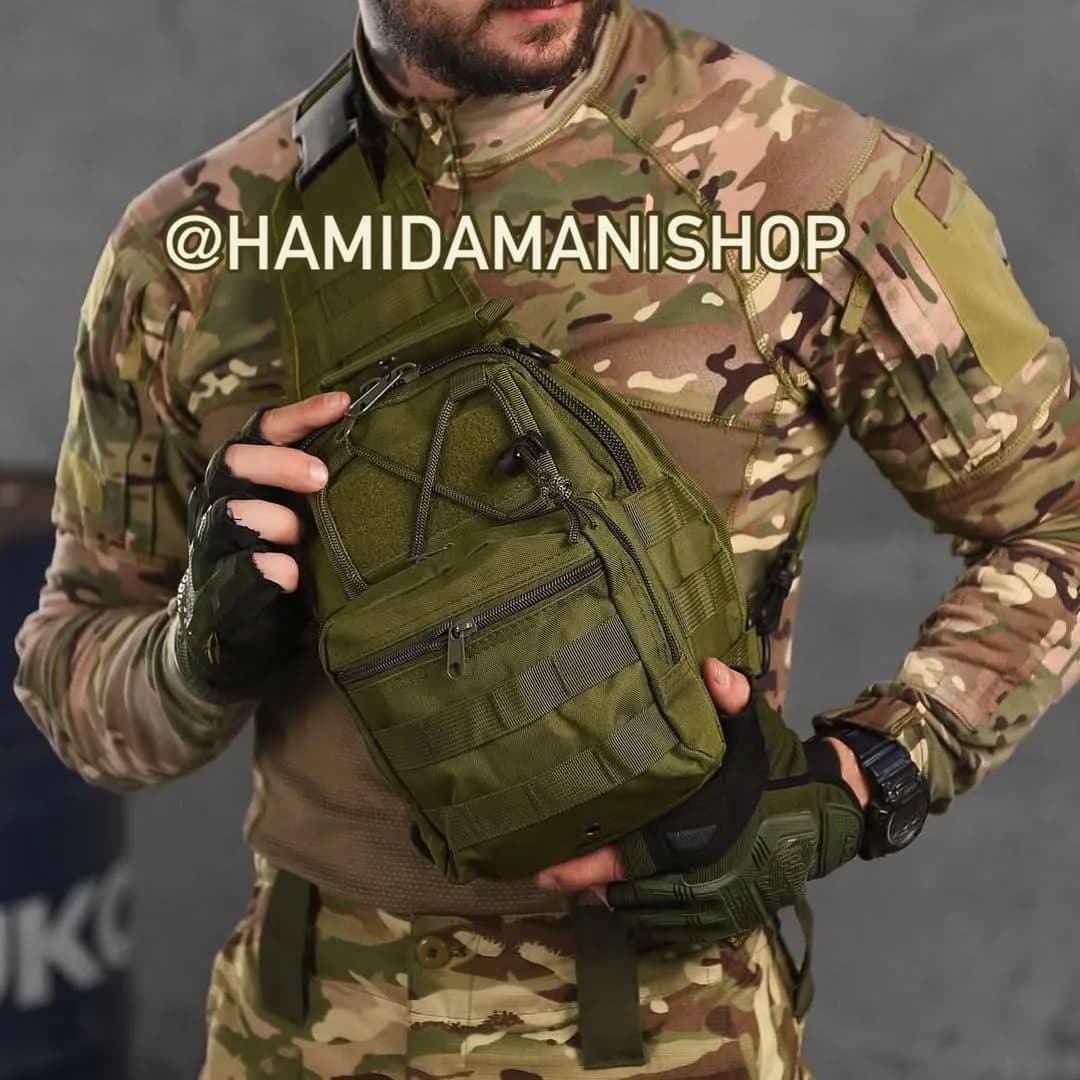 کیف دوشی تاکتیکال، رنگ سبز، جنس برزنتی، کیف کراسبادی تکبند