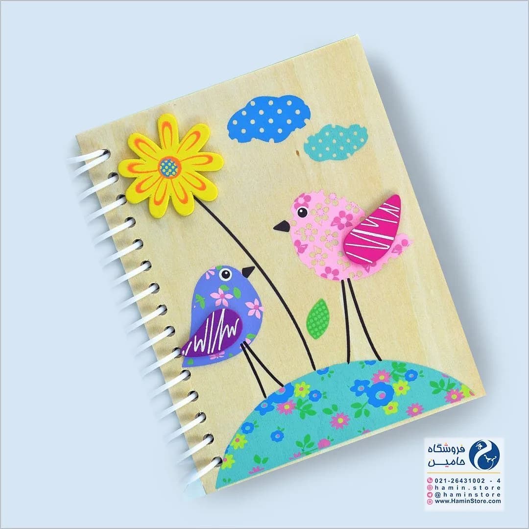 دفتر چوبی جیبی پیکاردو — رنگ کرم — نمای کامل — جیبی