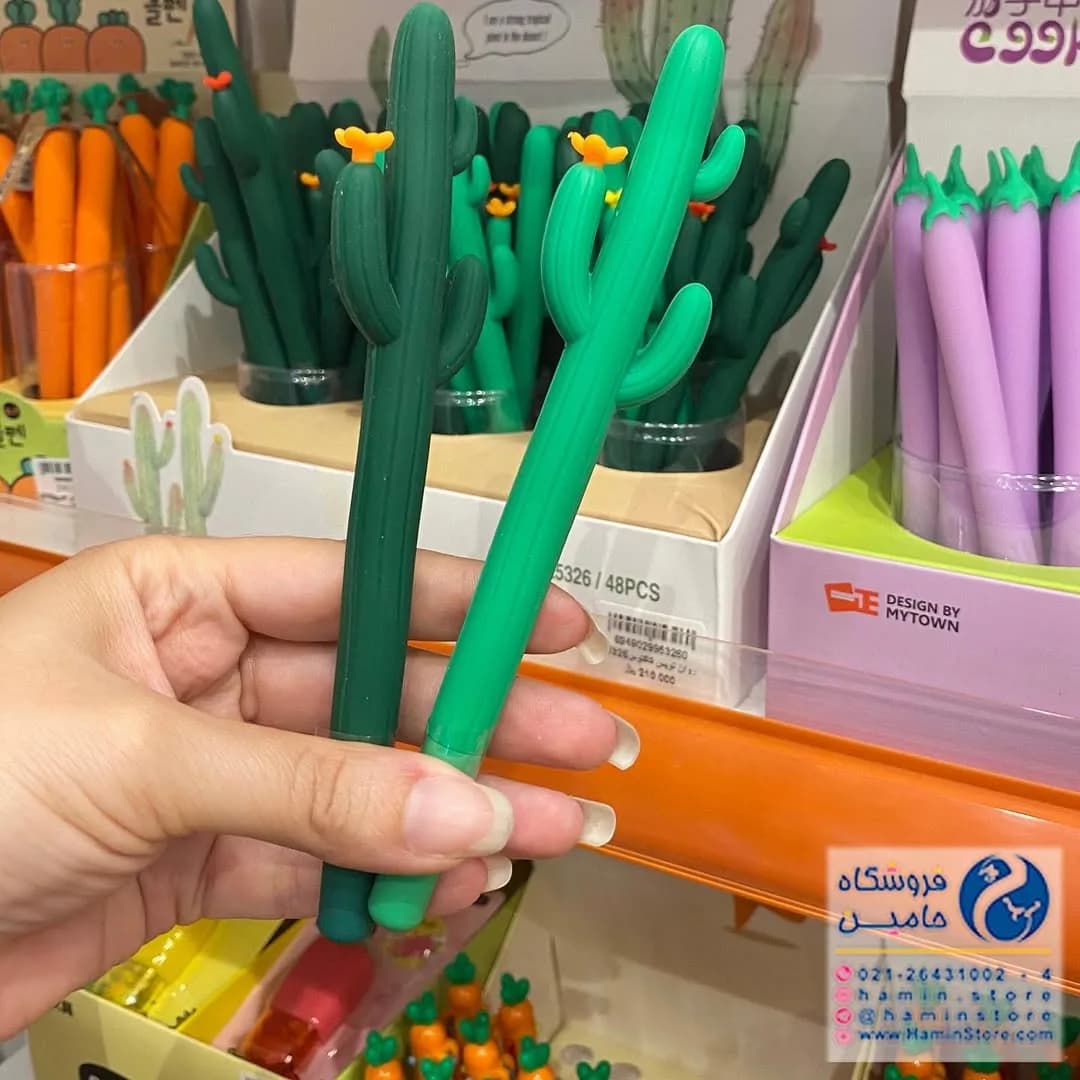 خودکار طرح کاکتوس، رنگ سبز، جنس پلاستیک