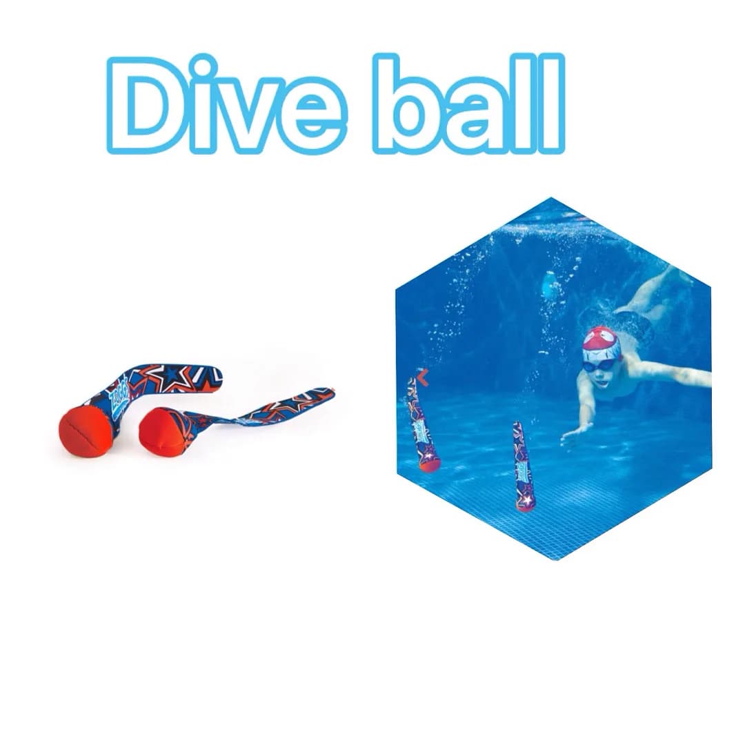 توپ غواصی آموزش شنای کودک Dive Ball زاگز، رنگ آبی و قرمز، جنس پلاستیک، طرح هندسی، نواری با انتهای کروی