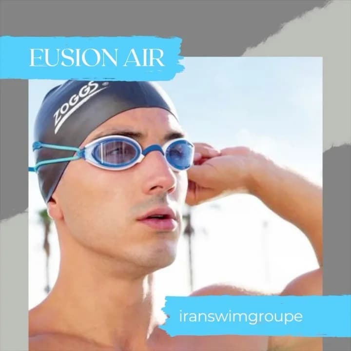 عینک شنا Fusion Air زاگز، رنگ مشکی و آبی، جنس پلاستیک و سیلیکون، بندی دور سر
