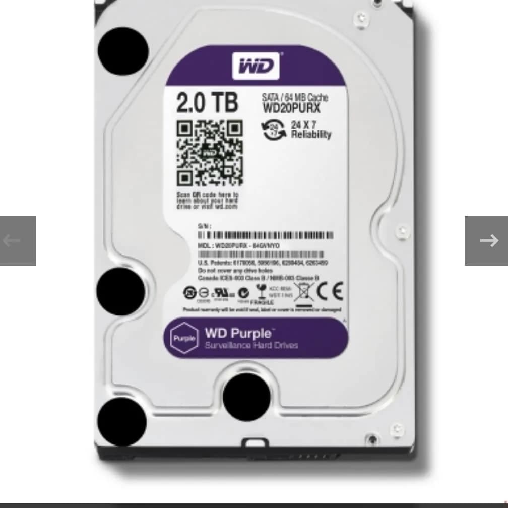 هارد اینترنال وسترن دیجیتال بنفش ۲ ترابایت WD20PURX Western Digital، رنگ نقرهای و سفید، جنس فلز و پلاستیک، مستطیلی