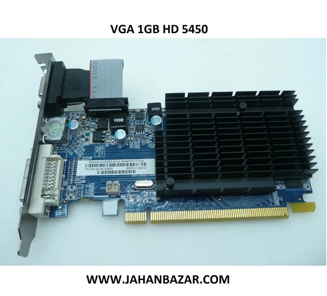 کارت گرافیک سافایر HD 5450 Sapphire، رنگ آبی و مشکی، جنس فلز و پلاستیک، مستطیلی تخت