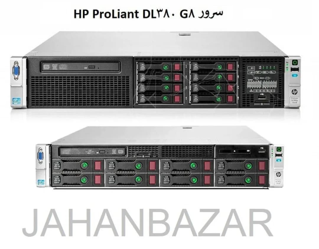 سرور HP DL380 G8 اچ پی، رنگ نقره‌ای و مشکی، رک‌مونت