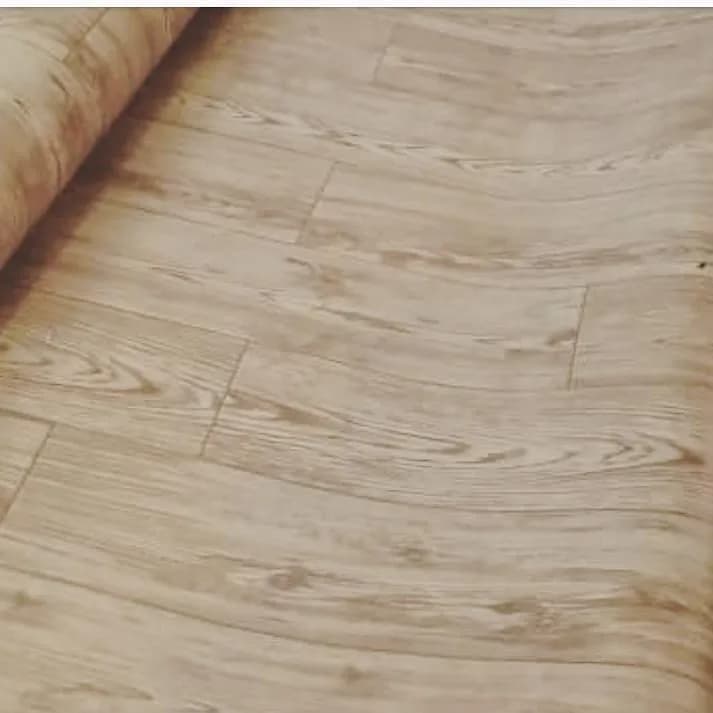 کفپوش پیویسی عرض ۲ متر، رنگ کرم، جنس PVC، طرح چوب