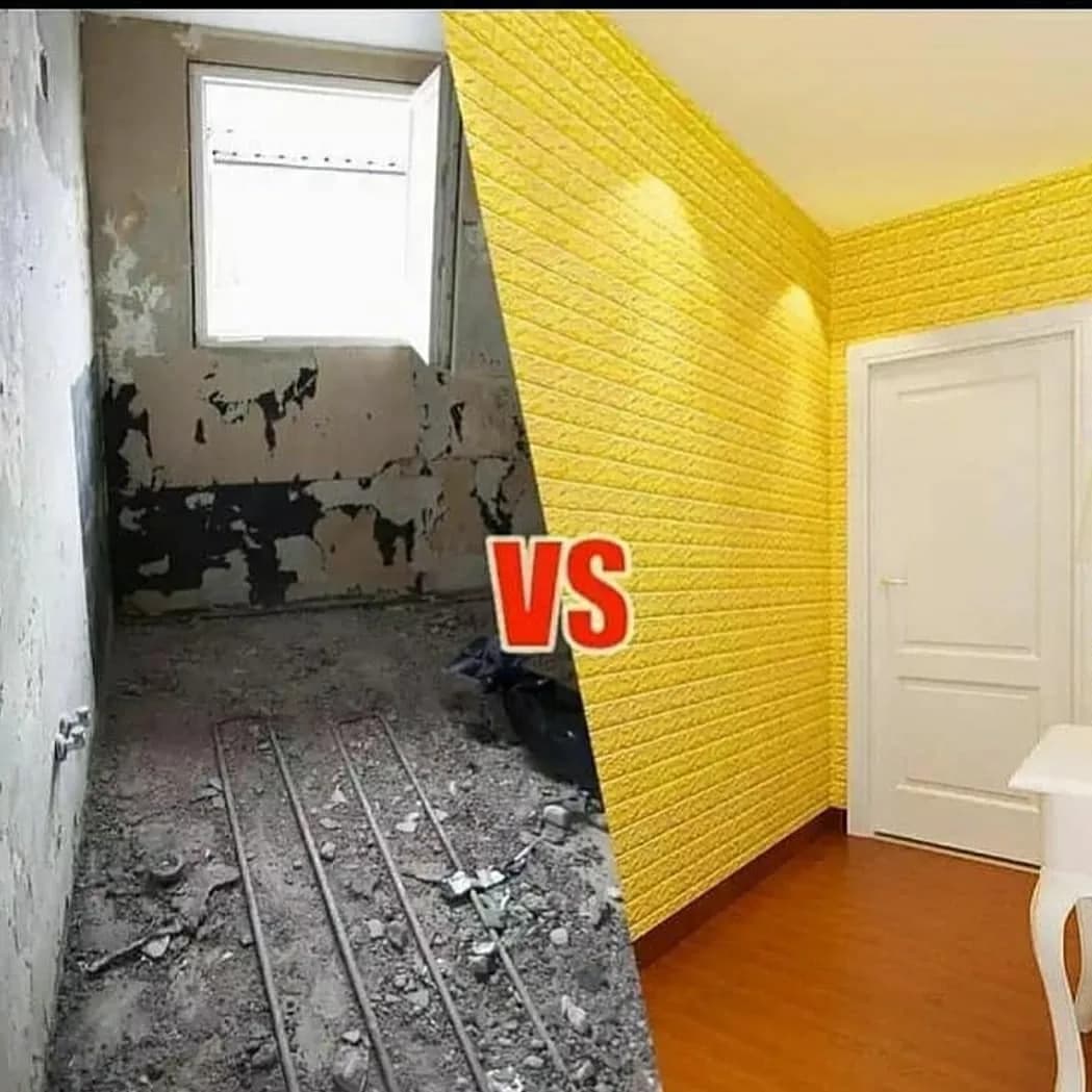 دیوارپوش فومی بین‌کابینتی، رنگ زرد، سفید و خاکستری، جنس پلاستیک، طرح آجری، فوم پشت‌چسب‌دار طرح آجر