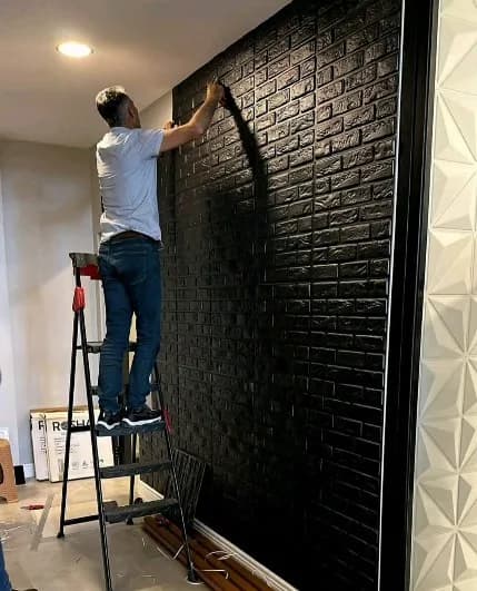 دیوارپوش فومی طرح آجر، رنگ مشکی، طرح هندسی، آجری سه بعدی